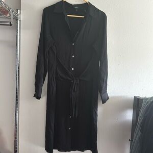 Black theory long sleeve button up silk dress size medium